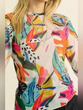 Davi&Dani Tropical Print Mesh Top